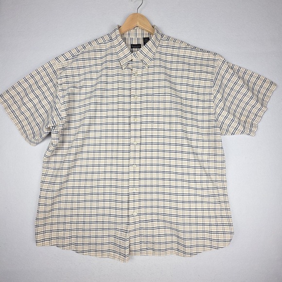 Van‎ Heusen Mens Short Sleeve Shirt 3XLT Brown Blue Plaid Pocket Cotton/Poly - Picture 3 of 16